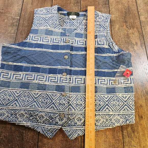Orvis Vintage Tapestry Vest XL Blue Aztec Southwestern USA Deadstock 80s 90s VTG - Picture 7 of 8